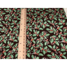 Unbranded MEDIUM SZ MOTIF CHRISTMAS MISTLETOE BERRY ON BLACK BACKGROUND BTHY Cotton Fabric