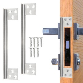 Protective Plate Door Handle, Reinforcement Plate for Doors, L-shaped, Stainless Steel, Folding Protection, Door Lock Cover for Locking the Door Lock (2, Silver)