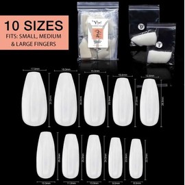500 Pieces COFFIN LONG OPAQUE False Nail Tips, 10 Sizes, Press On, Full Cover Fake Nail Extensions