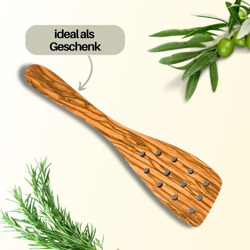 Hansi/Olive Wood Spatula Curved with 12 Holes