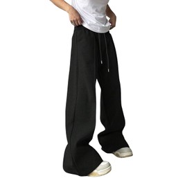 GORGLITTER Men's Flared Sweatpants Baggy Wide Leg Oversized Track Pants Trousers with Pockets Black Small