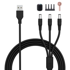 USB A to DC 5.5mm x 2.1mm Power Cable 3 in 1 USB to 5V DC Charger Cord for Routers, Portable Speakers, LED Strips, Security Cameras, and Development Boards - 4.9ft