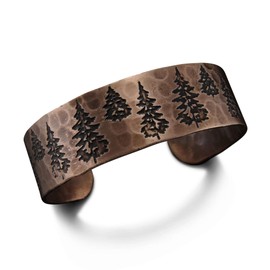 ANJU JEWELRY Engraved Metal Collection Hammered Cuff Bracelet - Pine Trees
