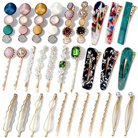 30 Pcs Acrylic Resin Barrettes, Cridoz Barrettes and Hair Clips for Women, Acrylic Hair Clips Resin Hair Barrettes Pearl Hair Clips for Women Banges Hair Accessories