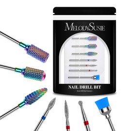 MelodySusie Nail Drill Bits Set, 7pcs Tungsten Carbide Diamond Nail Drill Bits for Acrylic Nails Poly Gel Cuticle Remove, 3/32'' Professional Nail Bits for Nail Drill Efile, Manicure Pedicure Tools