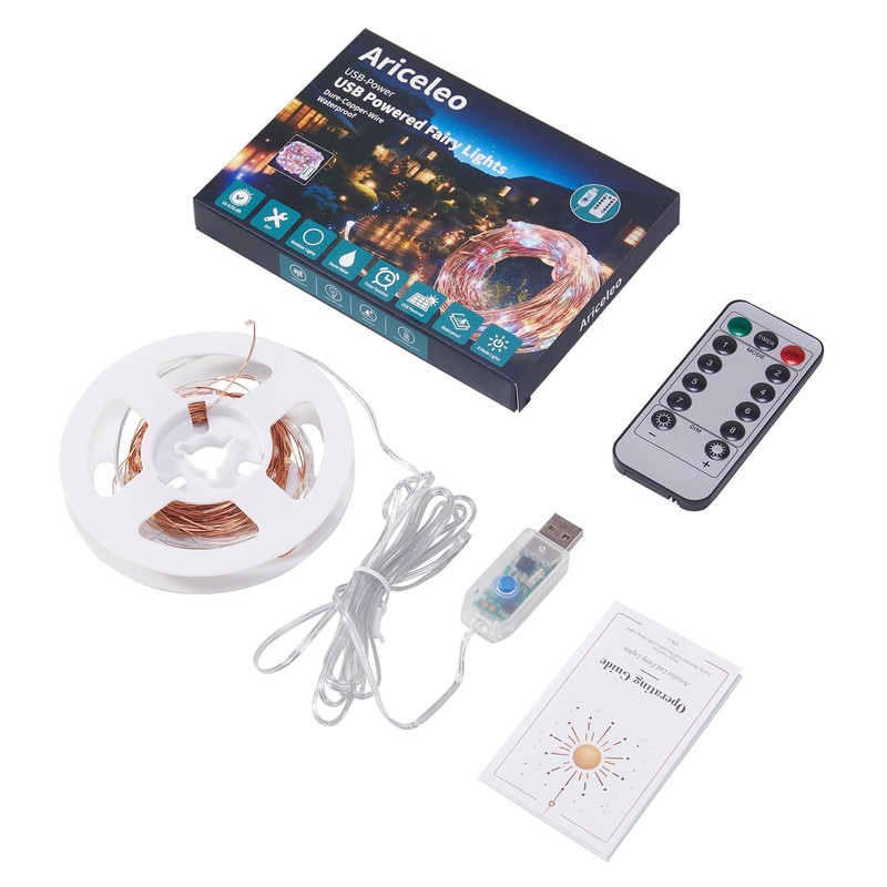 Ariceleo Fairy Lights 65.6 ft. 200 LED USB Twinkle String