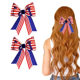 Independence Day Hair Clip for Women, 2Pcs Cute Bow Hair Clips for Thick Hair Thin Hair, Small Hair Clip, Hair Accessories for 4th of July, Red White Blue Hair Barrettes, Independence Day Gifts