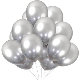 KBZVNAF Silver Metallic Chrome Latex Balloons - 50 Pack 12 inch Round Helium Balloons for Birthday Wedding Graduation Baby Shower Party Decorations