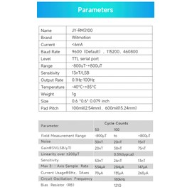 Industrial-Grade Magnetometer: JY-RM3100 High Resolution Magnetomagnetism, Magnetic Field Sensor, TTL/SPI/IIC Interface, Electronic Compass for Development Projects