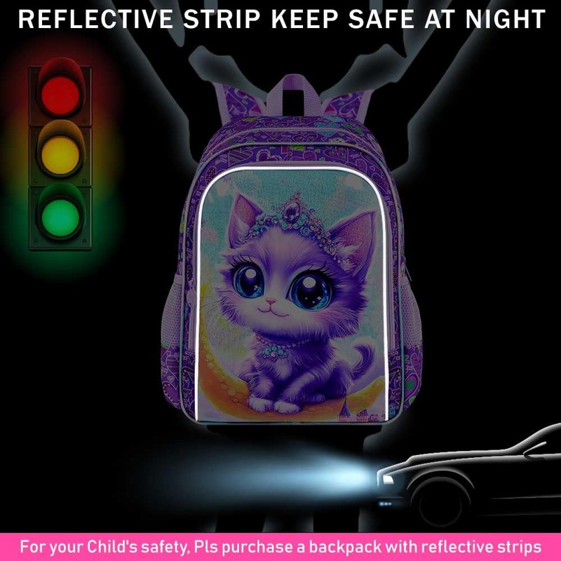 UFNDC 3PCS Cat Preschool Backpack, 16" Cute Moon Bookbag with