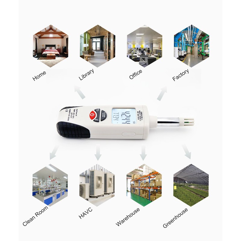 Hygro-Thermometer Psychrometer, Handheld Digital Humidity Temperature Meter with Dew Point