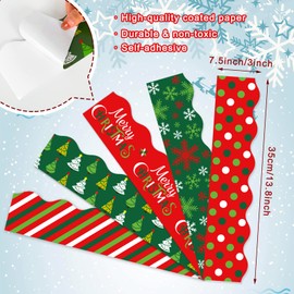 Whaline 69Ft Christmas Classroom Borders Bulletin Board Decorations Red Green Xmas Trim Border Bulletin Board Stickers for School Classroom Office Christmas Decor Party Supplies, 5 Design