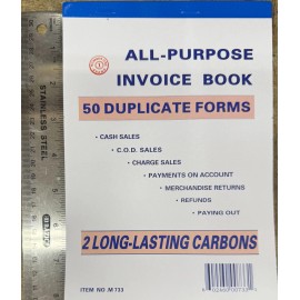 ALL PURPOSE INVOICE BOOK 50 DUPLICATE FORMS 10 BOOKS  8 X5.5 SIZE