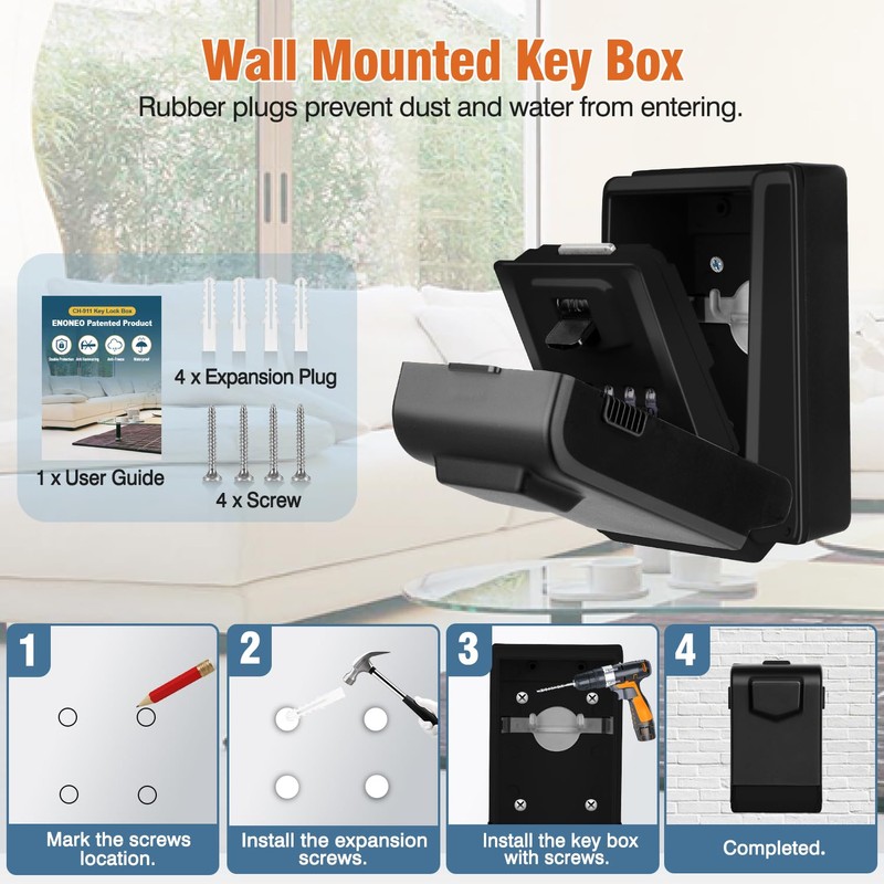 HUANLANG Key Lock Box Wall Mount,Outdoor Combination Lock Box with