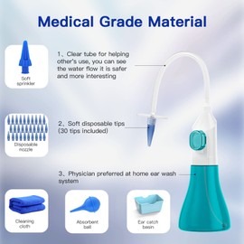 Ear Wax Removal Kit – Safe & Effective Manual Ear Irrigation System with 2 Nozzles, for Home & Kids Ear Cleaning, Includes 10 Disposable Tips & Basin
