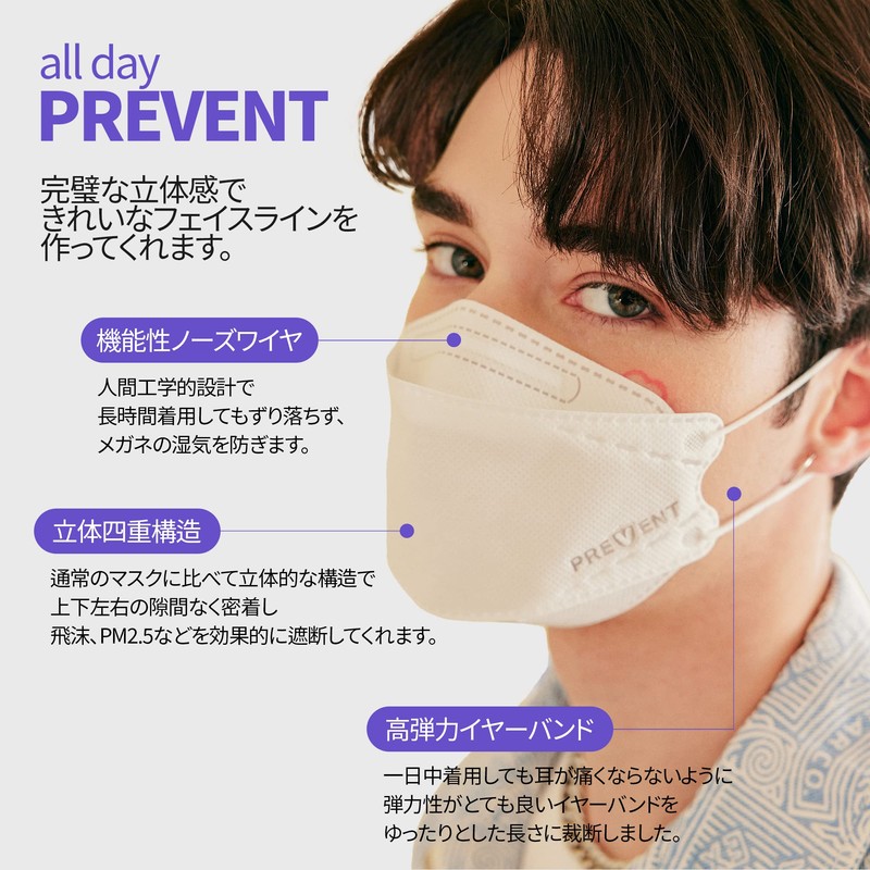 [prevent] KF94マスクミント [10枚入りx5本 50枚] 韓国製 [正規品] 立体マスク 不織布マスク 肌にやさしい 息がしやすい
