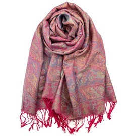 Plum Feathers Metallic Tapestry Ethnic Paisley Pattern Pashmina Scarf Coral Pink Metallic Tapestry