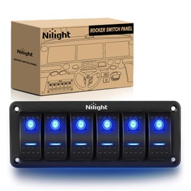 Nilight-90111F 6 Gang Aluminum Rocker Switch Panel Toggle Dash 5 Pin ON/Off Pre-Wired Rocker Switch Blue Backlit Switch for Automotive Car Marine Boat RV,2 Years Warranty