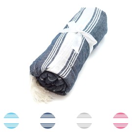 Nicola Spring Round Beach Towel - 190cm - Navy - Pack of 1 - Turkish Cotton Towel Lightweight Hammam Quick Drying Adults Large Towels Absorbent Bath Sheet