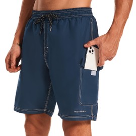 HODOSPORTS Mens Swim Trunks with Compression Liner 9 inch Bathing Suit Quick-Dry Swim Shorts Cargo Pockets S-4XL Navy XXL