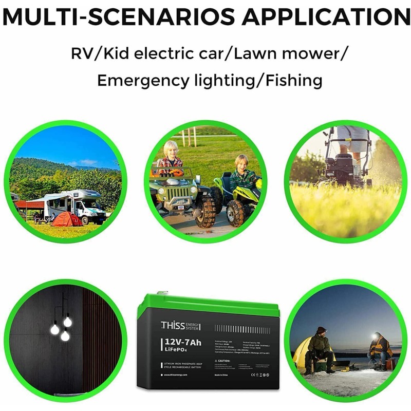 THISS LiFePO4 Lithium Battery 12V 7.0Ah for RV Off-grid Trolling