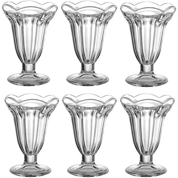 WHOLE HOUSEWARES | Ice Cream Sundae Glasses Set of 6 | Glass Tulip Sundae Cups | 5.6 Ounce Set of 6 | Glass Ice Cream Dessert and Soda Bowls | Ice Cream Sundae Bowls