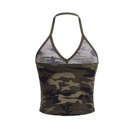 COZYEASE Women's Camo Print V Neck Sleeveless Crop Tops Casual Ruched Backless Halter Tops Multicolor S