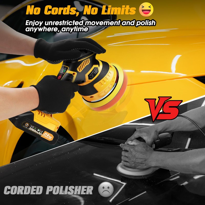 Niusken Cordless Car Buffer Polisher kit [2x 2000mAh 21V Batteries