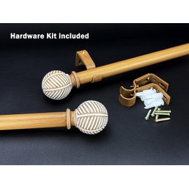 Adjustable 36-72 Inch Faux Wood Curtain Rods, 1 Inch Diameter with Wood Grain Leaf Finials, Fits 24-68 Inches Small to Medium Windows, Heavy Duty Decorative Window Drapery Rod