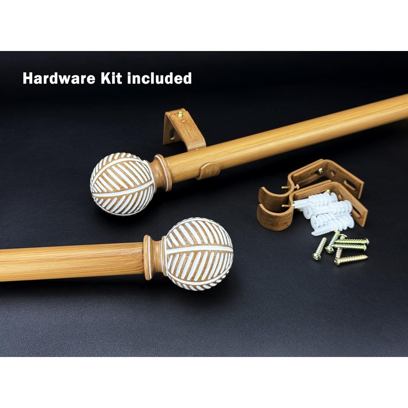 Adjustable 36-72 Inch Faux Wood Curtain Rods, 1 Inch Diameter