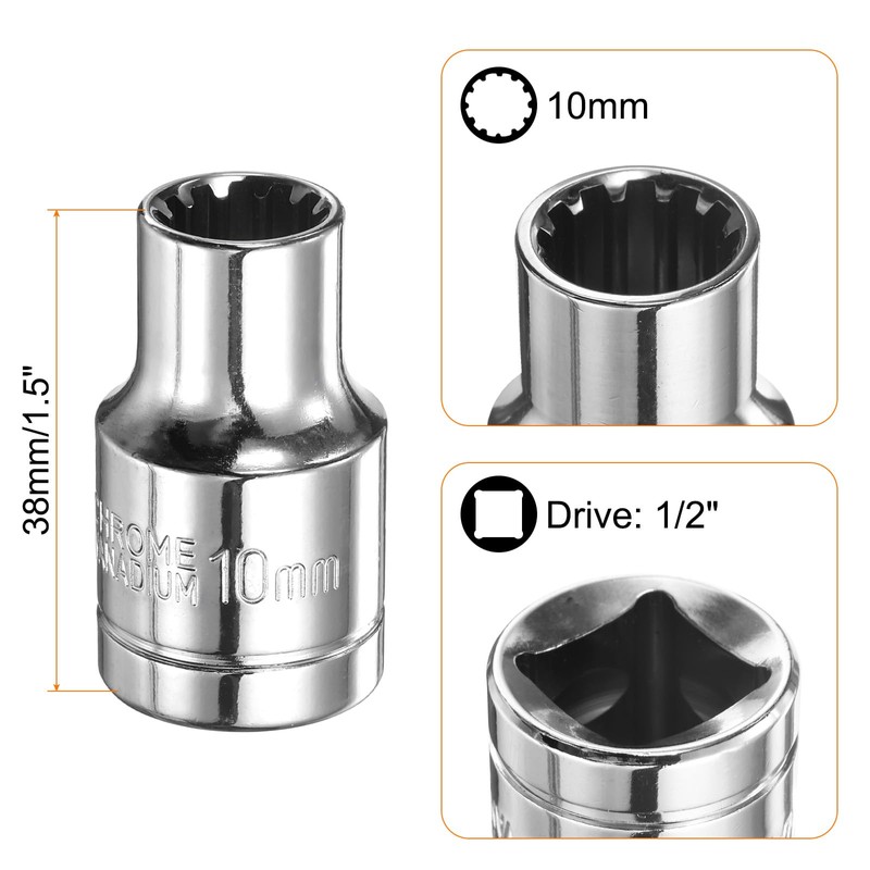 sourcing map 12 Point Socket 1/2" Drive by 10mm Metric