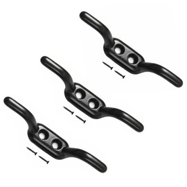 TERF® Heavy Duty Antique Black Rope Cord Cleat Hooks 90mm [3.54''] Washing Line Blind Curtain Ship Flagpole Cord Rope Cleat Hooks with Fixing Screw and Multi Purpose Use - Pack of 3
