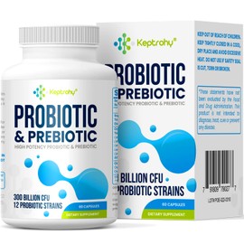 Probiotics for Women & Men, 300 Billion CFU Probiotics from 12 Strains + Organic Prebiotics Blend for Daily Digestive, Immune, Gut, Bloating, Gut Health for Women & Men, Shelf Stable - 60 Capsules