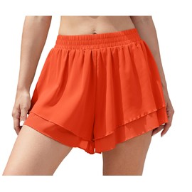 Jouica - Pantalones cortos 2 en 1 para mujer, gimnasio, yoga, atletismo, correr, pantalones cortos de moda, cómodos, falda de verano, playa, Naranja, X-Large
