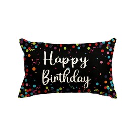 AVOIN colorlife Happy Birthday Colorful Polka Dot Throw Pillow Cover, 12 x 20 Inch Birthday Gift Party Black Cushion Case Indoor Outdoor Decoration for Sofa Couch