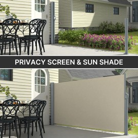 PATISOL 118"x63" Retractable Side Awning Aluminum Patio Outdoor Folding Privacy Divider, Water & UV Resistant Sun Shade Privacy Wind Screen for Garden, Backyard, Balcony, Terrace (Beige)