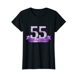 Womens Birthday Queen I Purple 55th Number & Ribbon Banner Outfit T-Shirt