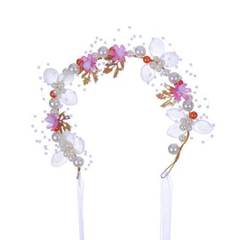 OCOUYVD Purple Flower Crown for Women with Pearl, Adjustable Floral Headpiece Handmade Hair Accessory Photo Pops Handband Floral Crown for Wedding Festival Party Birthday