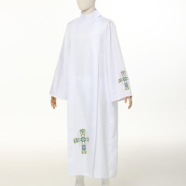 COSDREAMER Catholic Priest Alb Pleated Cross Pulpit Liturgical Cotta Vestment Robe, White, Medium