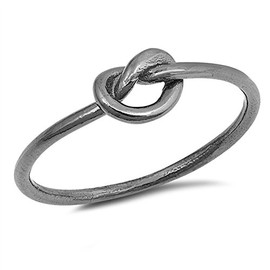 Black-Tone Heart Promise Knot Ring New .925 Sterling Silver Cute Band Size 3