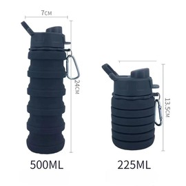 konlongzan Botellas de agua plegables, paquete de 3 botellas de agua de silicona con mosquetón, sin BPA, botella de agua expandible portátil de 500 ml, botella de agua deportiva para viajes, camping. (Negro+Morado+Azul)