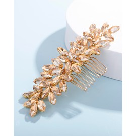 Rumtock Wedding Bridal Champagne Crystal Side Headpiece for Women Girls Women Girls Special Occasion Jewelry (Champagne)