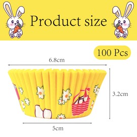 POPOYU 100Pcs Easter Yellow Bunny Paper Cupcake Cases for Baking,Rabbit Muffin Cup Cake Paper Liners Small Muffin Cupcake Wrapper Paper Cases for Easter Wedding Birthday Party Cake Decoration