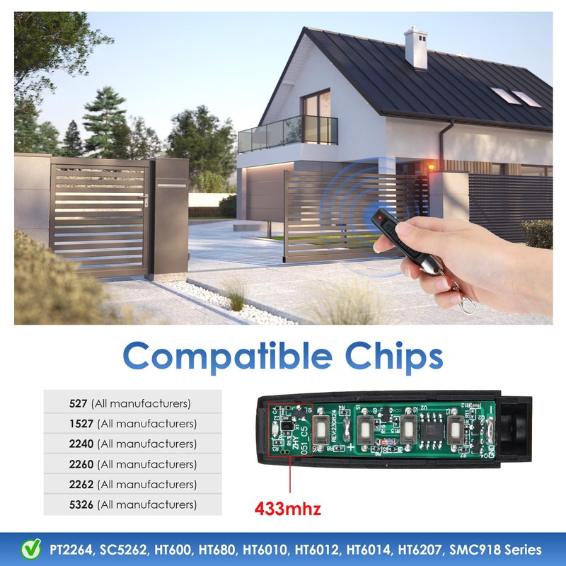 Pack of 3 433 MHz Remote Control Garage Door, Remote