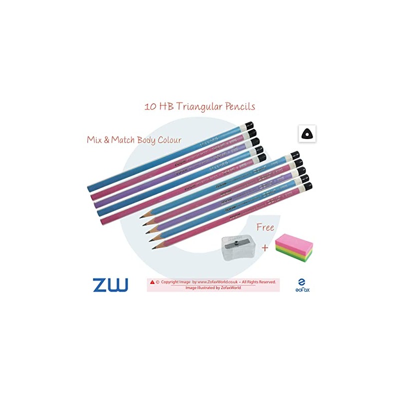 ZOFAX HB Triangular Grip Quality Smooth Pencils Sharpeners Erasers School