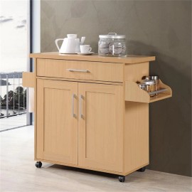 Hodedah Kitchen Island with Spice Rack plus Towel Holder in Beige Wood