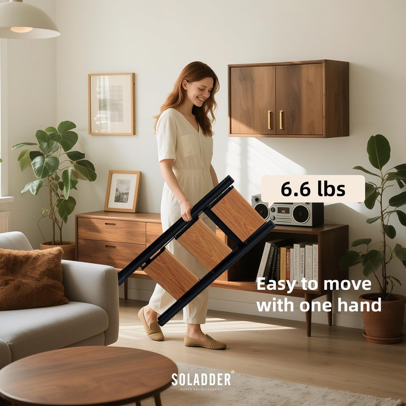 SOLADDER 3 Step Ladder, Anti-Slip and Lightweight Foldable Step Stool