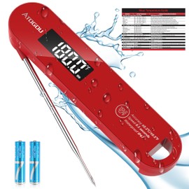 Atogou The Latest Thermocouple Food Thermometer. Faster: <1 second response time. More accurate: ± 0.3°C, IP67 Waterproof, For meat/Candy/Grill/BBQ etc. TH-22 Red