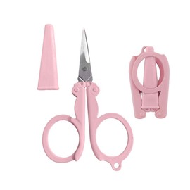 Pastel Mini Folding Scissors with Safety Cap Small Portable Travel Scissors Little Badge Scissors Yarn Shears Kids Tiny Cutter for Cutting, Scrapbooking, Crafting, Sewing,Pink