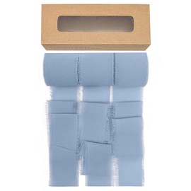 allydrew Fringe Chiffon Ribbons, 1.5 Inch x 21 Yd Frayed Edges Chiffon Ribbons for Wedding Invitations, Bridal Bouquet, Gift Wrapping, DIY Arts & Crafts (Set of 3), Dusty Blue